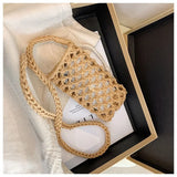 Women Small Crossbody Phone Bag Solid Hollow-out Woven Crochet Braided Shoulder