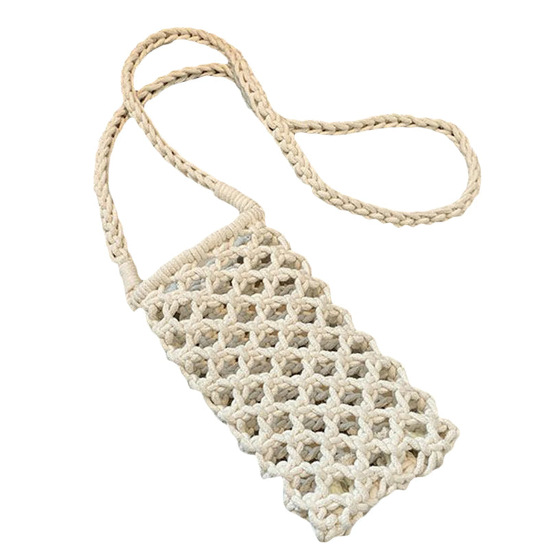 Women Small Crossbody Phone Bag Solid Hollow-out Woven Crochet Braided Shoulder