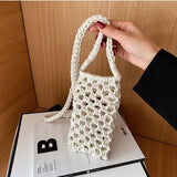 Women Small Crossbody Phone Bag Solid Hollow-out Woven Crochet Braided Shoulder