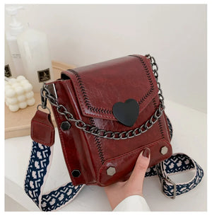 Women Pu Leather Small Crossbody Bag with Wide Shoulder Strap