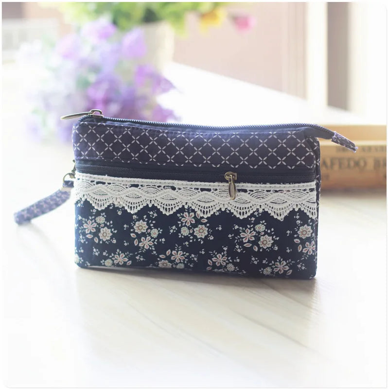 Women Purse Cloth Long Wallet Multi-Layer Clutch Flower Handbag