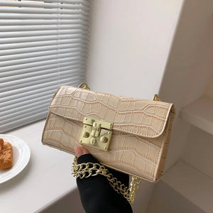 Women Small Square Bag Lock Chain Messenger Crossbody Bag