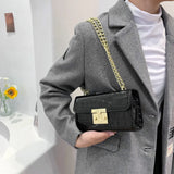 Women Small Square Bag Lock Chain Messenger Crossbody Bag