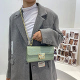 Women Small Square Bag Lock Chain Messenger Crossbody Bag