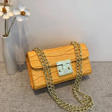 Women Small Square Bag Lock Chain Messenger Crossbody Bag