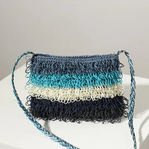 Women Striped Straw Bag One-shoulder Tassel Small Hand-woven Bag