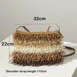 Women Striped Straw Bag One-shoulder Tassel Small Hand-woven Bag