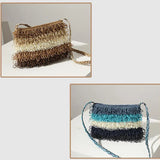 Women Striped Straw Bag One-shoulder Tassel Small Hand-woven Bag