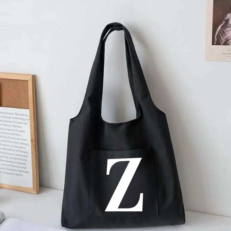 Women Letter Canvas Vest Shoulder Bag Large Capacity Canvas Shopping Bag