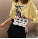 Women Newspaper Print Shoulder Bag Messenger Envelope Clutch Purse