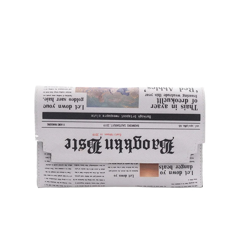 Women Newspaper Print Shoulder Bag Messenger Envelope Clutch Purse