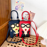 Novelty Lady Face Crossbody Shoulder Bag PU Leather Satchel for Women