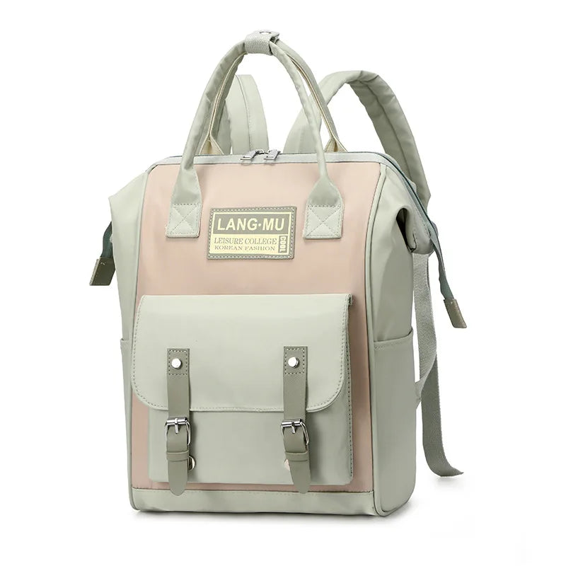 Waterproof Nylon Backpack for Teenage Girls, Patchwork Rucksack Mummy Bag