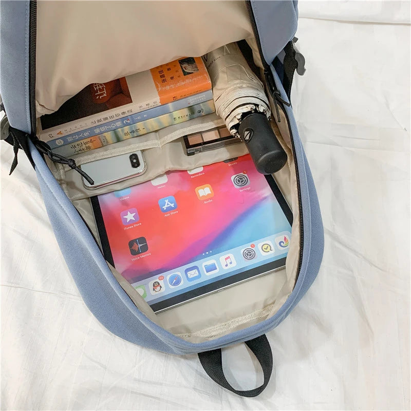 Nylon School Backpack for Girls Waterproof Patchwork Rucksack Mochila