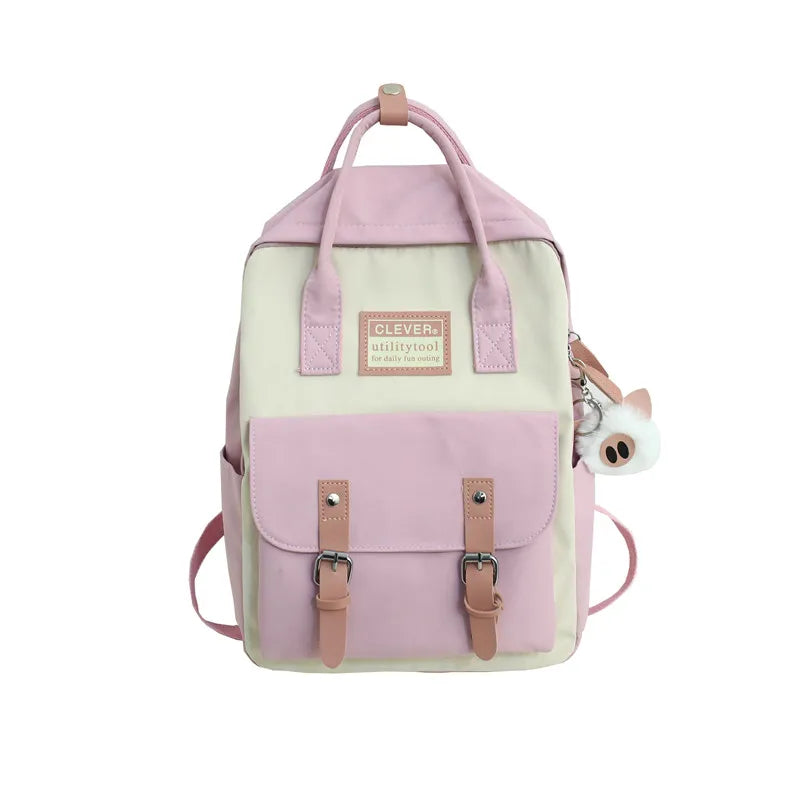 Nylon Waterproof School Bags for Girls Patchwork Backpack
