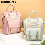 Waterproof Nylon Backpack for Teenage Girls, Patchwork Rucksack Mummy Bag
