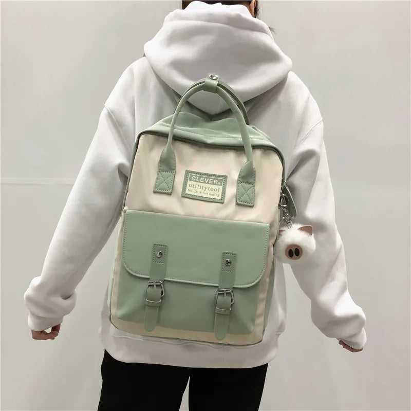 Nylon Backpack Waterproof School Bags Teenagers Patchwork Female Rucksack