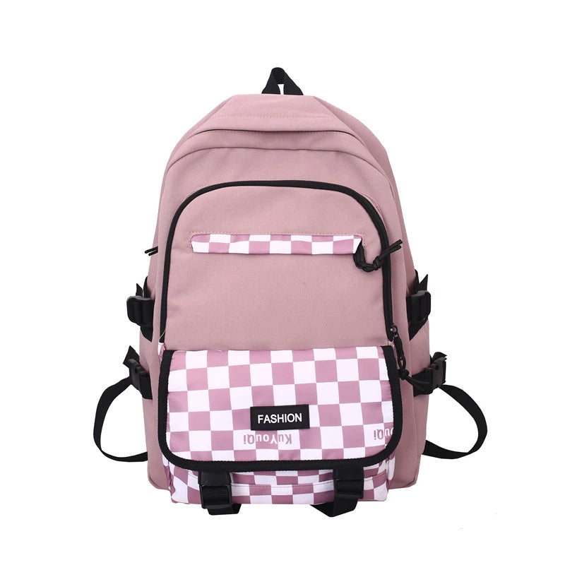 Nylon School Backpack for Girls Waterproof Patchwork Rucksack Mochila