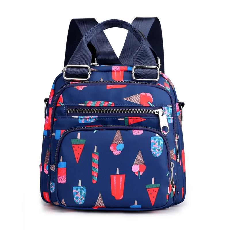 Nylon Backpack Waterproof Female Shoulder Bag Cartoon Printing Rucksack