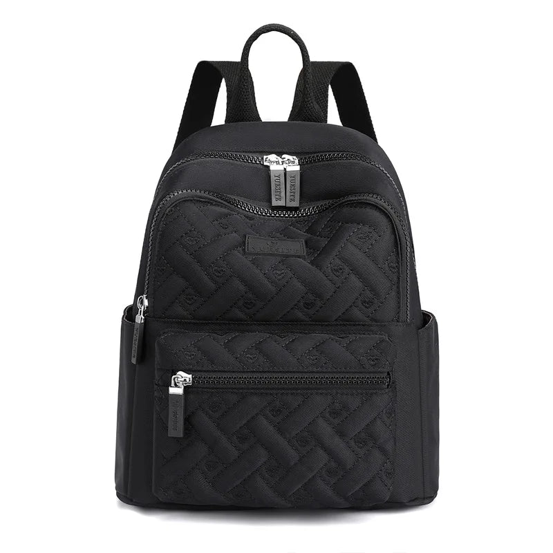 Heart Embroidered Nylon Backpacks for Women Plaid Shoulder Bags