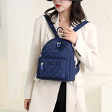 Heart Embroidered Nylon Backpacks for Women Plaid Shoulder Bags