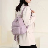 Heart Embroidered Nylon Backpacks for Women Plaid Shoulder Bags