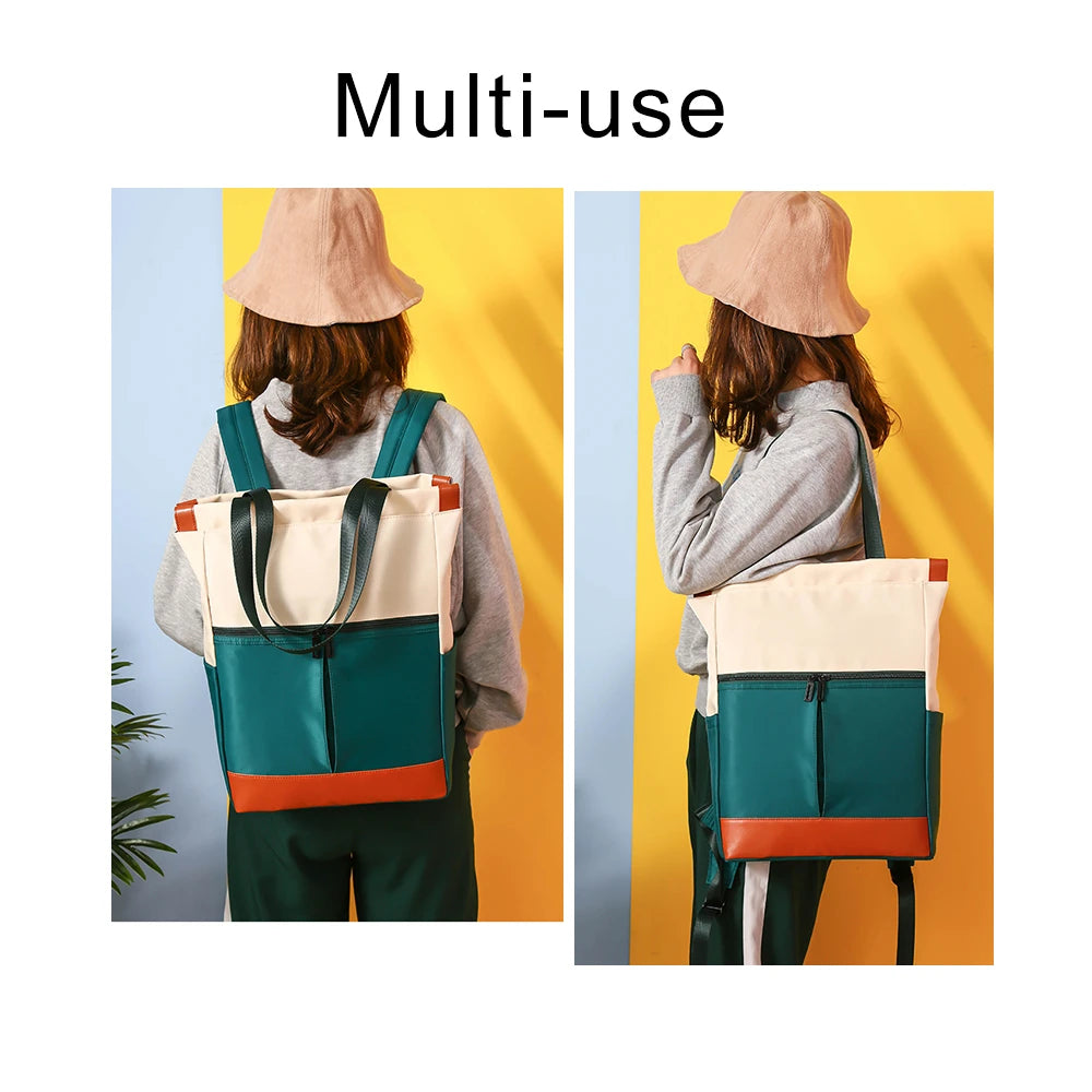Women Nylon Backpacks Waterproof School Bags Patchwork Laptop Handbag