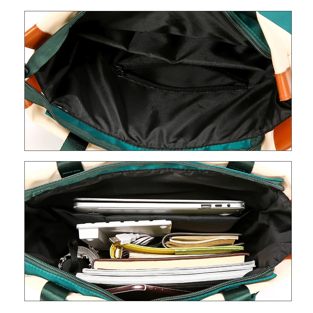 Women Nylon Backpacks Waterproof School Bags Patchwork Laptop Handbag