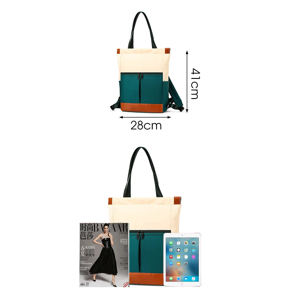 Women Nylon Backpacks Waterproof School Bags Patchwork Laptop Handbag