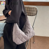 Women Crossbody Bag Padded Shoulder Bag Autumn Winter Lattice Solid