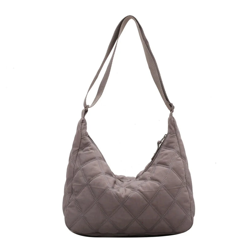 Women Crossbody Bag Padded Shoulder Bag Autumn Winter Lattice Solid