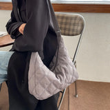 Women Nylon Cotton Padded Crossbody Bag Autumn Winter Lattice Thread