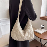 Women Nylon Cotton Padded Crossbody Bag Autumn Winter Lattice Thread