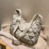 Women Nylon Cotton Padded Crossbody Bag Autumn Winter Lattice Thread