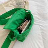 Women Nylon Cotton Padded Vertical Square Shoulder Bag Retro Bag Padded Handbag