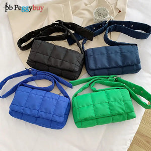 Women Nylon Cotton Padded Vertical Square Shoulder Bag Retro Bag Padded Handbag