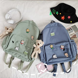 Women Nylon Backpack Bear Female Student College School Bag Badge
