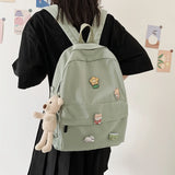 Women Nylon Backpack Bear Female Student College School Bag Badge