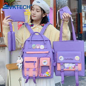 Women Nylon Backpack Combo Bag Lady Shoulder Bag Preppy Backpack