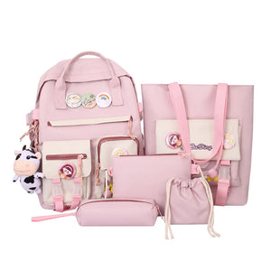Women Nylon Backpack Combo Bag Lady Shoulder Bag Preppy Backpack