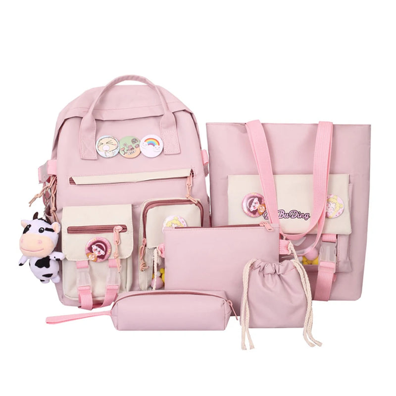 Women Nylon Backpack Combo Bag Lady Shoulder Bag Preppy Backpack