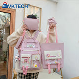 Women Nylon Backpack Combo Bag Lady Shoulder Bag Preppy Backpack