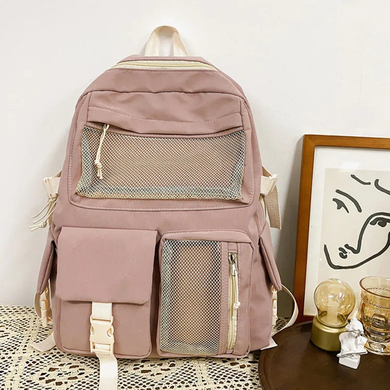 Nylon Mesh Backpack for Teen Girls with Bear Pendant