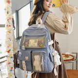 Nylon Mesh Backpack for Teen Girls with Bear Pendant