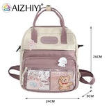 Women Nylon PVC Durable Backpack Lady Preppy Casual Zipper Contrast Shoulder Bag
