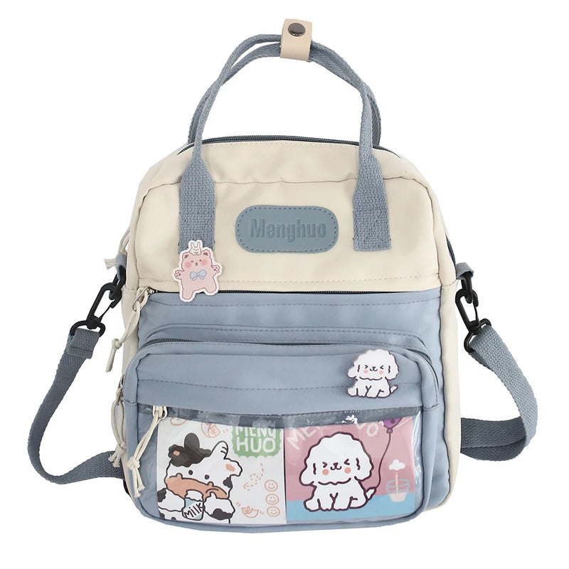 Women Nylon PVC Durable Backpack Lady Preppy Casual Zipper Contrast Shoulder Bag