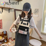 Women Nylon PVC Durable Backpack Lady Preppy Casual Zipper Contrast Shoulder Bag