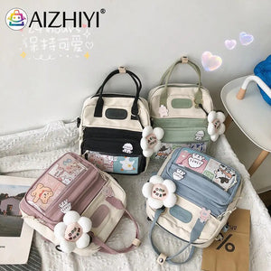 Women Nylon PVC Durable Backpack Lady Preppy Casual Zipper Contrast Shoulder Bag