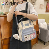 Women Nylon PVC Durable Backpack Lady Preppy Casual Zipper Contrast Shoulder Bag