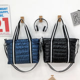 Women Nylon Padded Quilted Handbag Winter Warm Tote Bag Large Capacity Handbag